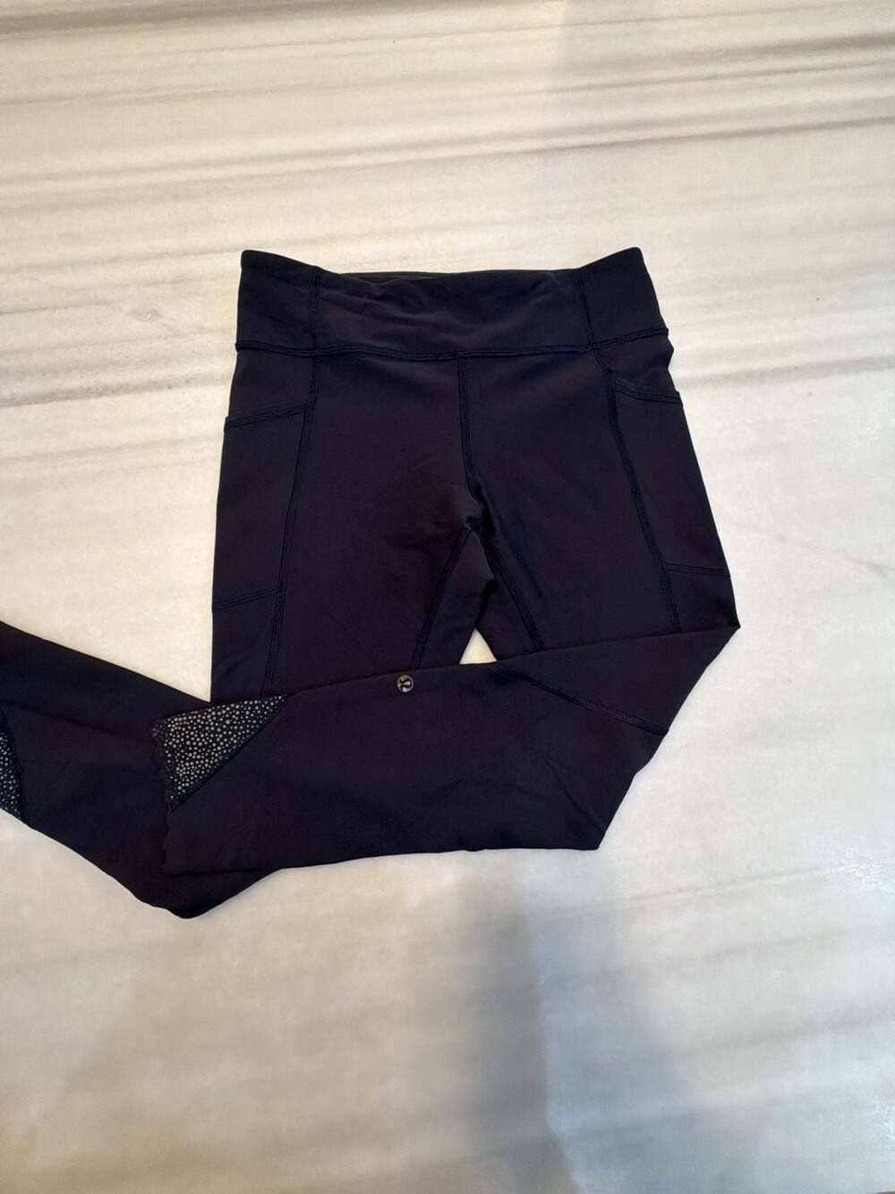 Lululemon Speed Up Crop Leggings Navy Refined Dots Foil Scallop Hem